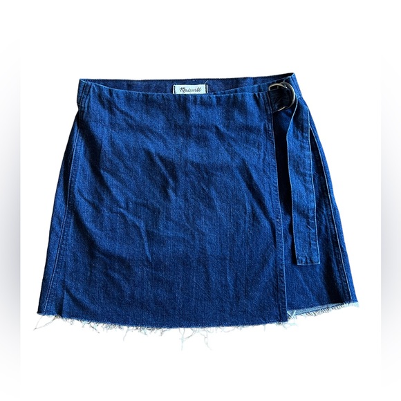MADEWELL Denim Raw-Hem Mini Wrap Skirt/ Size 4/ MSRP $88/ A-Line Adjustable Belt - Picture 11 of 11